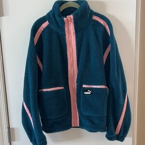 Puma Teal and Pink Fleece Jacket Size L